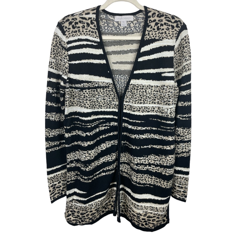 Laura Ashley Cheetah/ Zebra Print Cardigan Sweater Size Petite Large - Picture 4 of 12